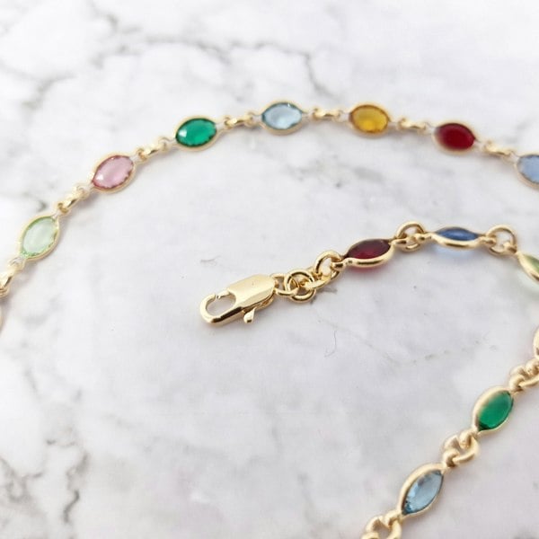 18ct Gold Vermeil Multi Gemstone Necklace, Colourful Gem Stone Necklace, Rainbow Birthstone Necklace, Multicoloured Crystal Necklace