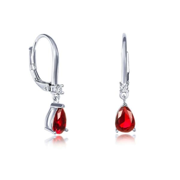 Zavana Silver Small Pear Shaped Red Cubic Zirconia Leverback Drop Earrings For Women