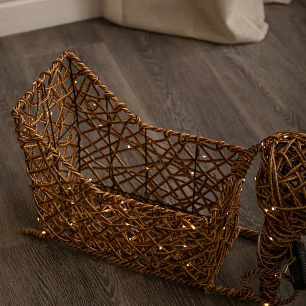 Samuel Alexander 82cm Battery Powered Light Up Rattan Reindeer & Sleigh with 120 LEDs and Timer