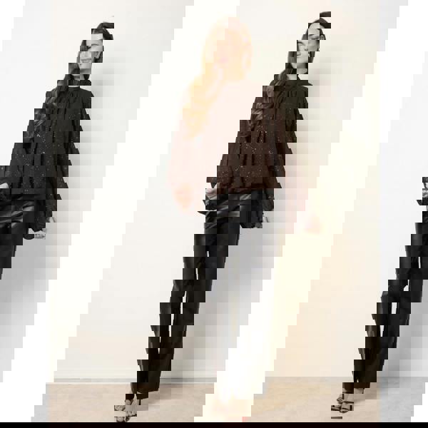 Blue Vanilla Metallic Sparkle Chiffon High Neck Puffball Top