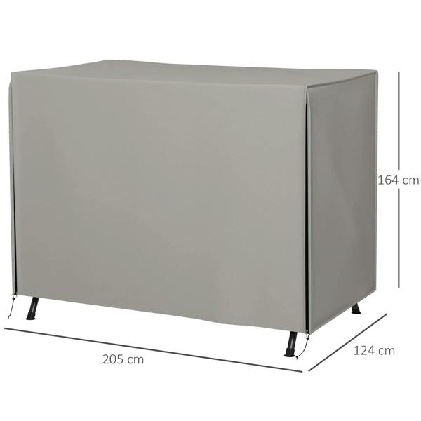 Light grey three-seater swing chair protective cover with corner panels and base ties
