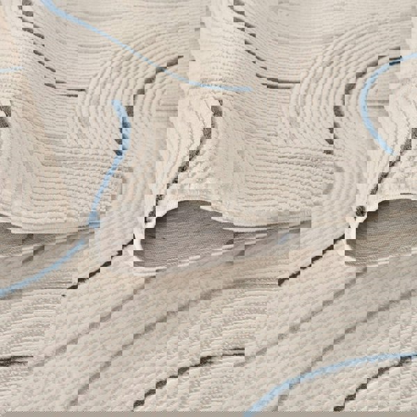 Living Room rug, blue-cream colours, geometric, practicality in mind, the rug is anti-allergic.