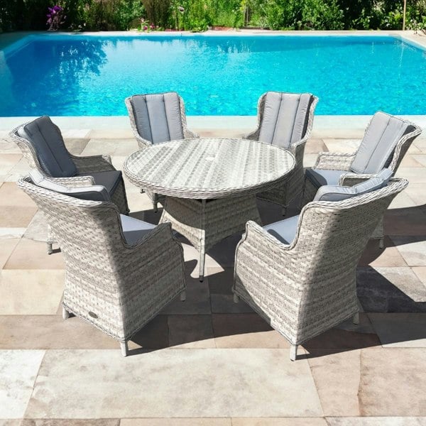 Oseasons Knightsbridge XL Rattan 6 Seat Dining Set with 135cm Table in Dove Grey