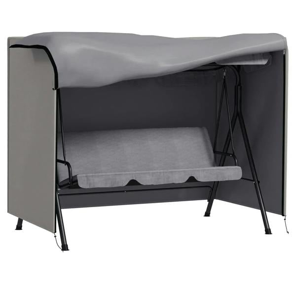 Light grey three-seater swing chair protective cover with zip front and fitted hem