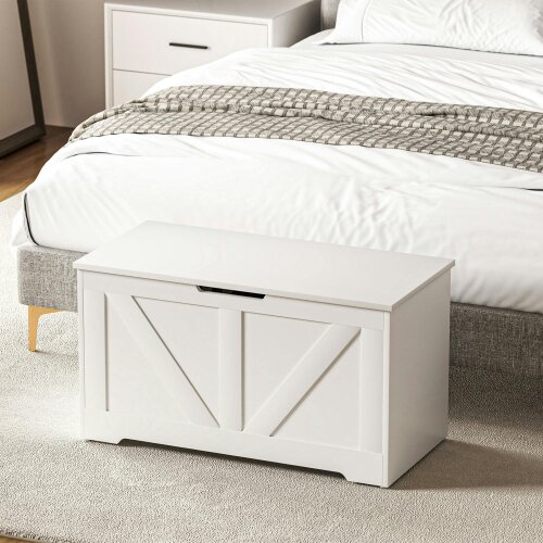 Wyld Haus Kamari White Wood Farmhouse Storage Chest Safety Hinges 100 Litre