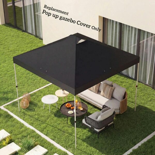 gazebo roof replacement UV50+ Waterproof Pop Up Canopy Cover with 8 Drainage Holes 3 x 3 m Black