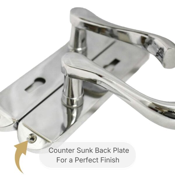EDH Door Hardware Polished Chrome Cadenza Victorian Scroll Door Handles Lever Lock 178mm x 38mm