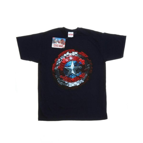 Marvel Mens Captain America Civil War Hex Shield T-Shirt - Navy Blue