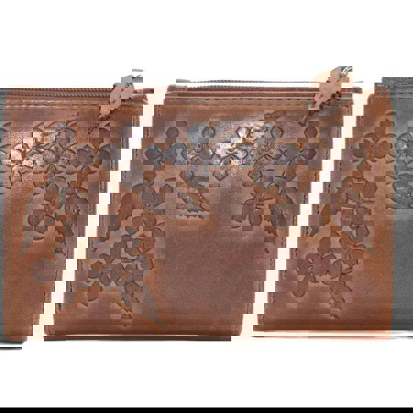 Mala Leather Wild Bloom Classic Floral Tan Leather Compact Purse