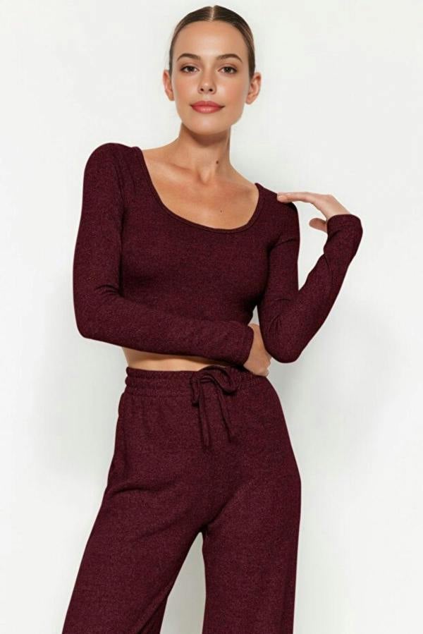 WOVCOR 2-Piece Soft Crop Top & Wide Leg Knit Set