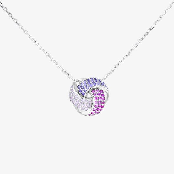 T. H. Baker Silver Rhodium Plated Pink & Purple Pave Cubic Zirconia Knot Necklace 8.14.8000