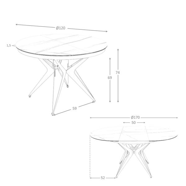 Angel Cerdá Round extendable dining table in porcelain marble and grey steel 1119