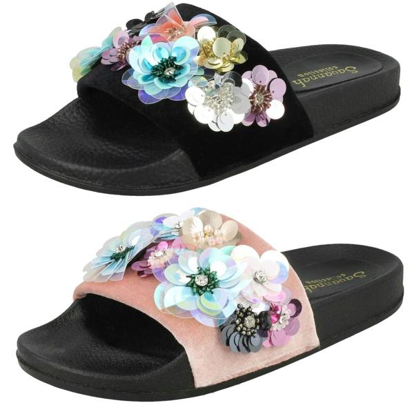Savannah Ladies Savannah Sequin Flower Slider Mules