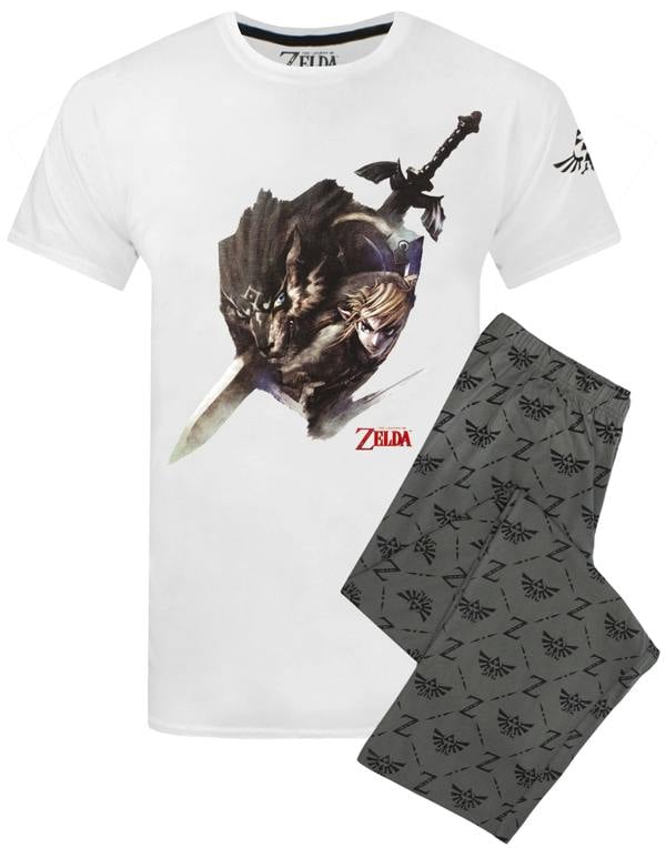 Nintendo Mens White Zelda Short Sleeve Long Leg Pyjama Set