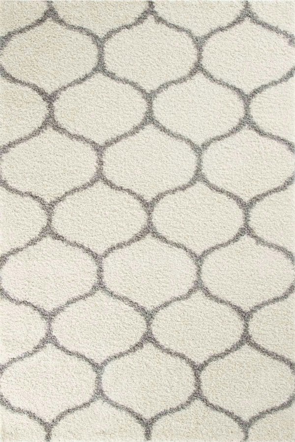 Trellis Design Thick Shaggy Area Rugs Ivory