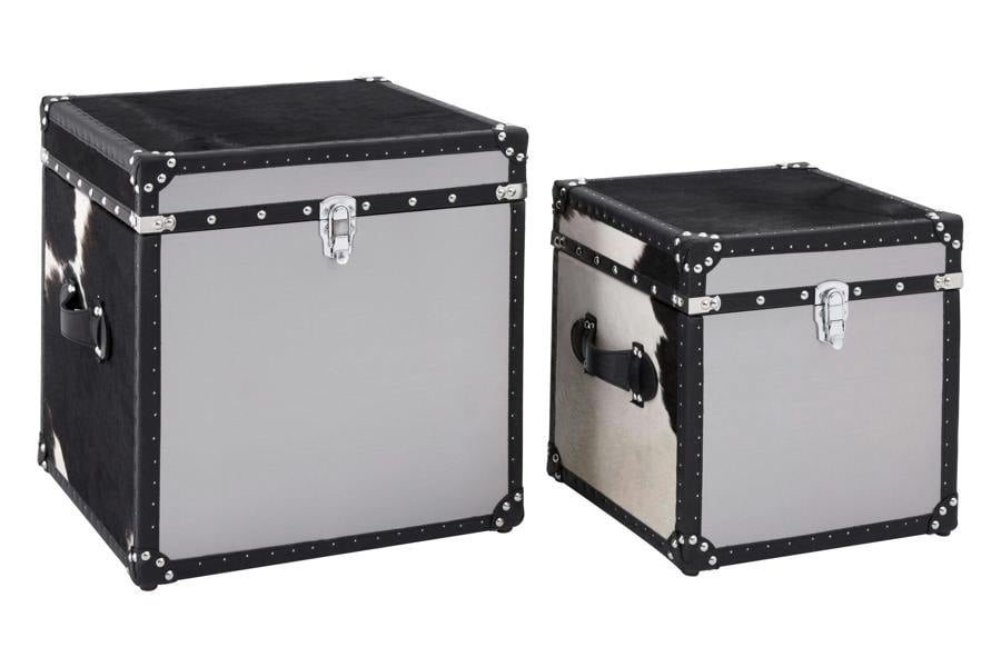 Fifty Five South Kensington Townhouse Black And White Genuine Cowhide Storage Trunk Set