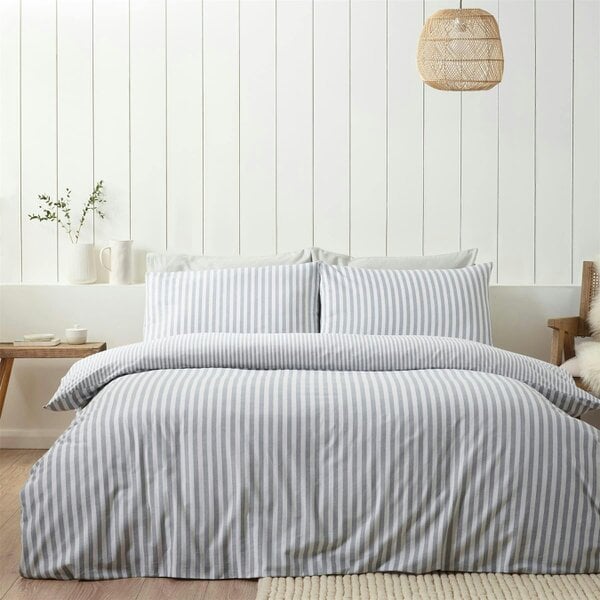 HomeSpace Direct Brushed Stripe Silver Grey Duvet Cover Set