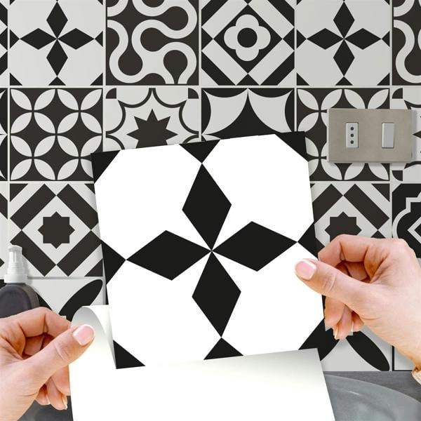 WT1545 - Ross Black and White Wall Tile Sticker Set - 15 cm x 15 cm - 24 pcs