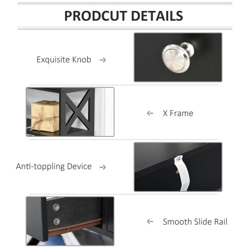 Wyld Haus Kafa 100cm Wooden Black X Frame Console Table With Drawers And 2 Shelves