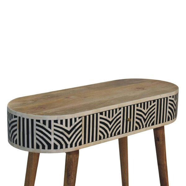 Wyld Haus Honolulu Monochrome Black and White Bone Inlay Console Table with Storage Drawer