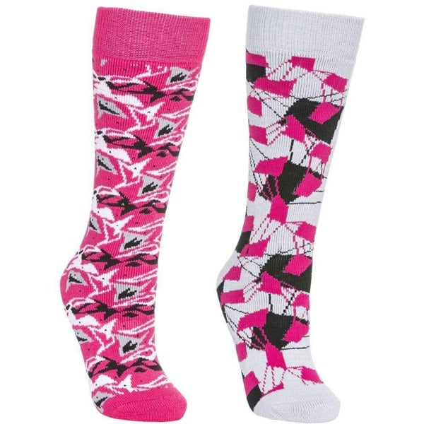 Trespass Childrens/Kids Rockies Ski Socks (Pack Of 2) - Platinum/Pink Lady