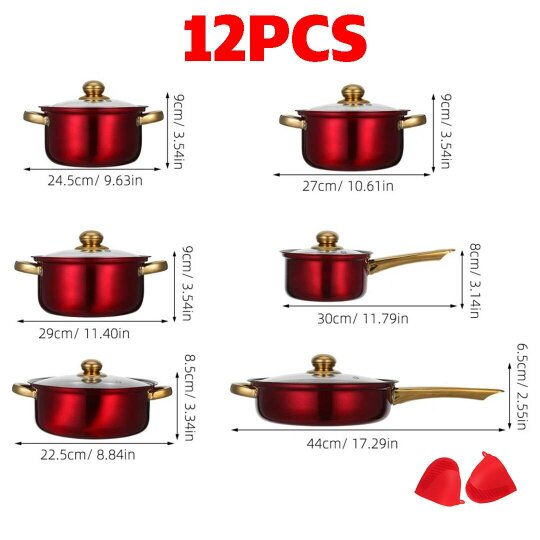 Havendro 12PCS Induction Non Stick Stainless Steel Cookware Cooking Pot Pan