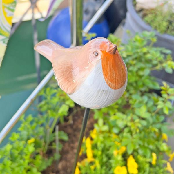 Boltze Porcelain Robin on a Stake Garden Bird Ornament