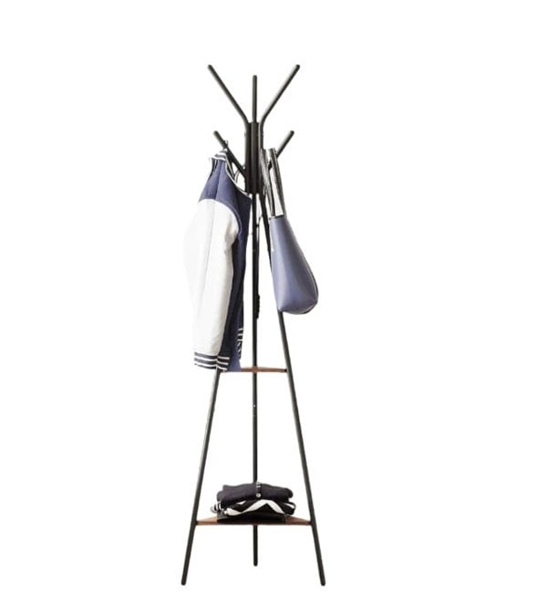 Modcraft Industrial Coat Rack Stand with 2 Shelves – Freestanding Hall Tree with 6 Hooks