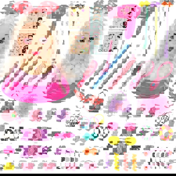 deAO Toys Makeup Hairdressing Doll Styling Head Toy for Kids Beauty and DIY Doll Head with Hair Accessories