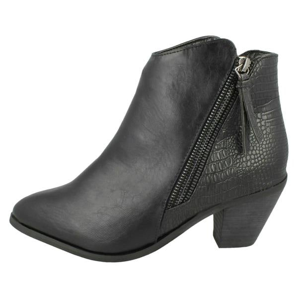 Spot On Ladies Spot On Cowboy Style Ankle Boots with Zip Detail
