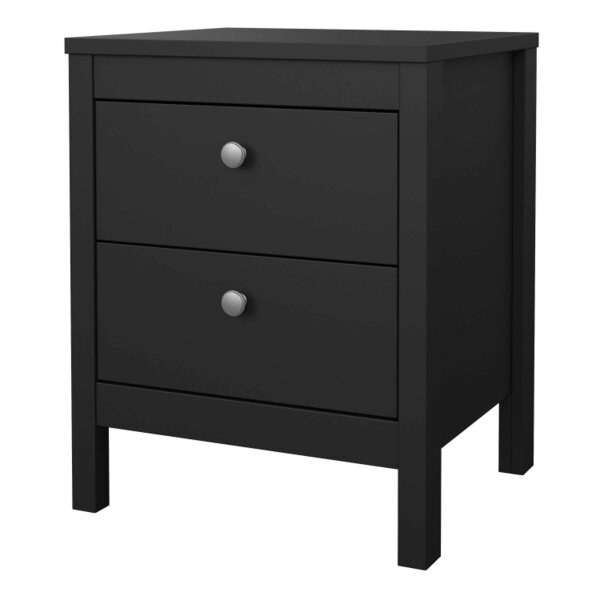 Wyld Haus Gossmere Black Wooden Bedside Table 2 Drawers Silver Handles
