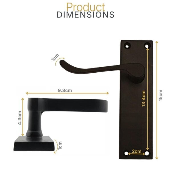 EDH Door Hardware Matt Black Victorian Scroll Door Handles on Backplate – Handle Only or Handle + Tubular Latch – 150mm x 42mm