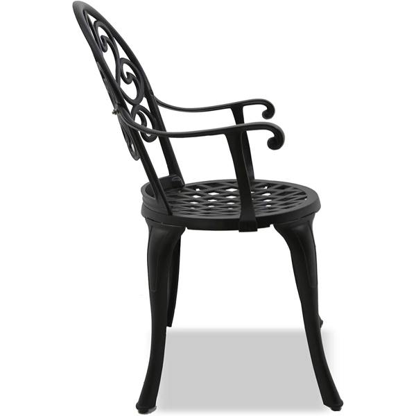 Homeology PREGO Luxurious Garden and Patio Table and 4 Large Chairs with Armrests Cast Aluminium Bistro Set - Black