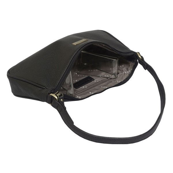 Assots London 'ZARA' Black Soft Pebble Grain Real Leather Baguette Shoulder Bag