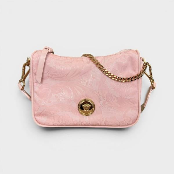 Versace Hobo Medusa Logo Floral Shoulder Bag Pink