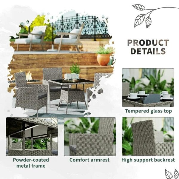 Five-Pieces Rattan Dining Set - Light Grey