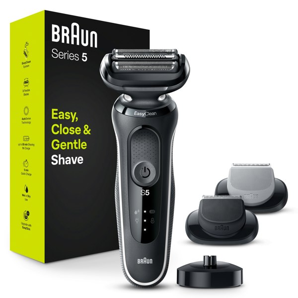 Braun Series 5 50-W4650cs Electric Shaver With 2 EasyClick Attachments, Charging Stand - Black/White