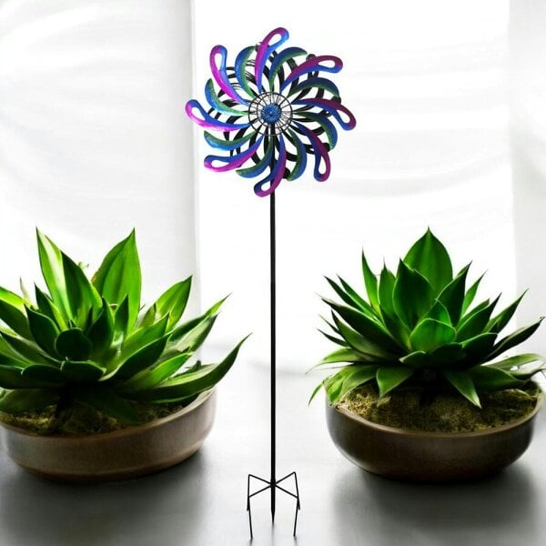 EDH Door Hardware Small Cosmic Fusion Vortex Wind Spinner Stake – 120 x 36 x 15 CM | Kinetic Metal Wind Sculpture | Outdoor Garden Spinner for Yard
