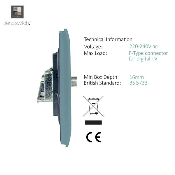 Trendi Switch 1 Gang Male F-Type Satellite Television Socket in Cool Grey