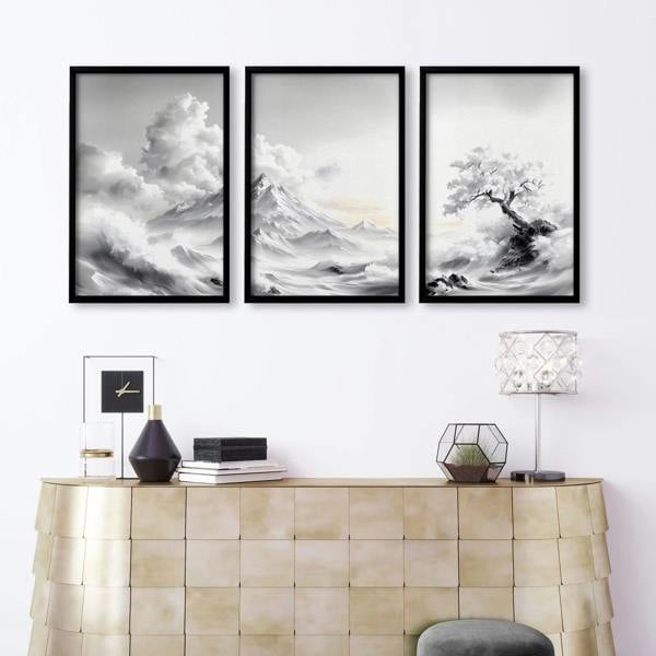 Modern Living Room Wall Decor | Set of 3 Asian Inspired Wall art Prints