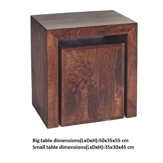 Wyld Haus Set of 2 Phuket Dark Mango Wood Cube Nesting Tables