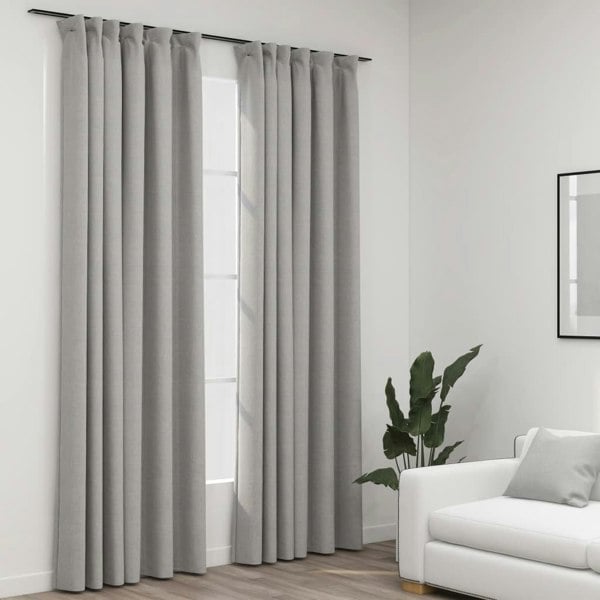 Berkfield Linen-Look Blackout Curtains with Hooks 2 pcs Grey 140x245 cm