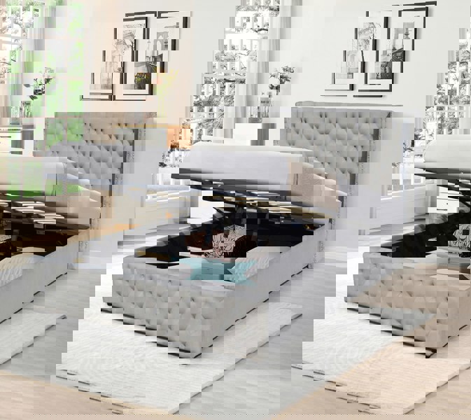 Comfy Living Winged Plush Velvet Ottoman Bed