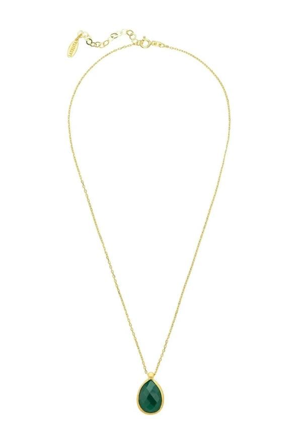 Petite Drop Necklace Gold Green Onyx - LATELITA Necklaces