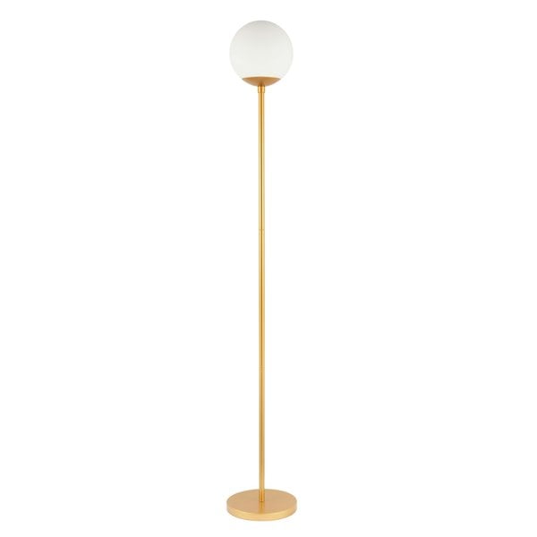 Modern Satin Gold Floor Lamp with Opal White Globe Glass Shade and Foot Switch Image 1