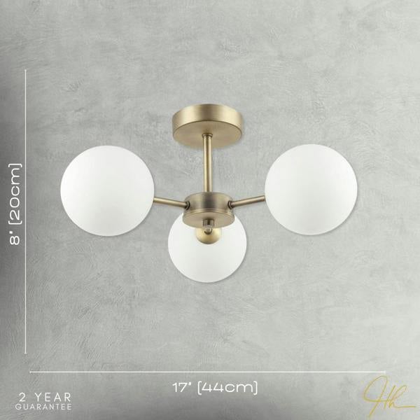 Contemporary Antique Brass Ceiling Lamp with Opal Globe Glass Shades Image 7