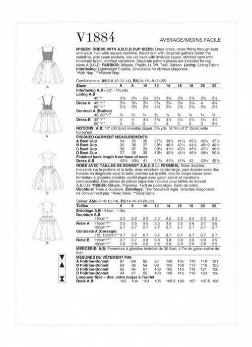 Vogue Sewing Pattern 1884, Dresses for Women, A5 (6-8-10-12-14) - Intermediate