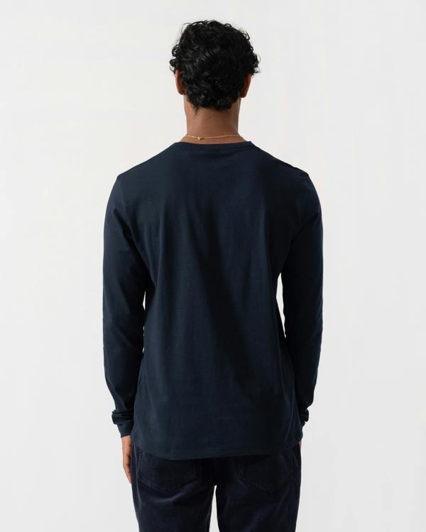 Back of BOSS Orange Tacks Mens Long Sleeve T-Shirt with logo Patch - Dark Blue 404