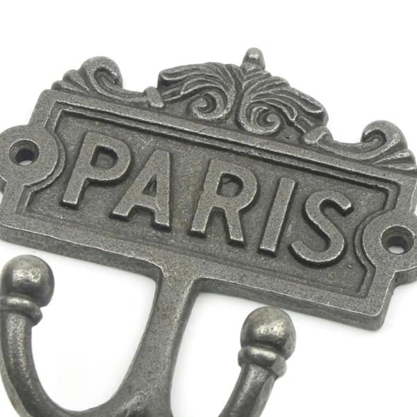 Antique Cast Iron Vintage Style Paris Twin Coat Hook - 110mm x 120mm