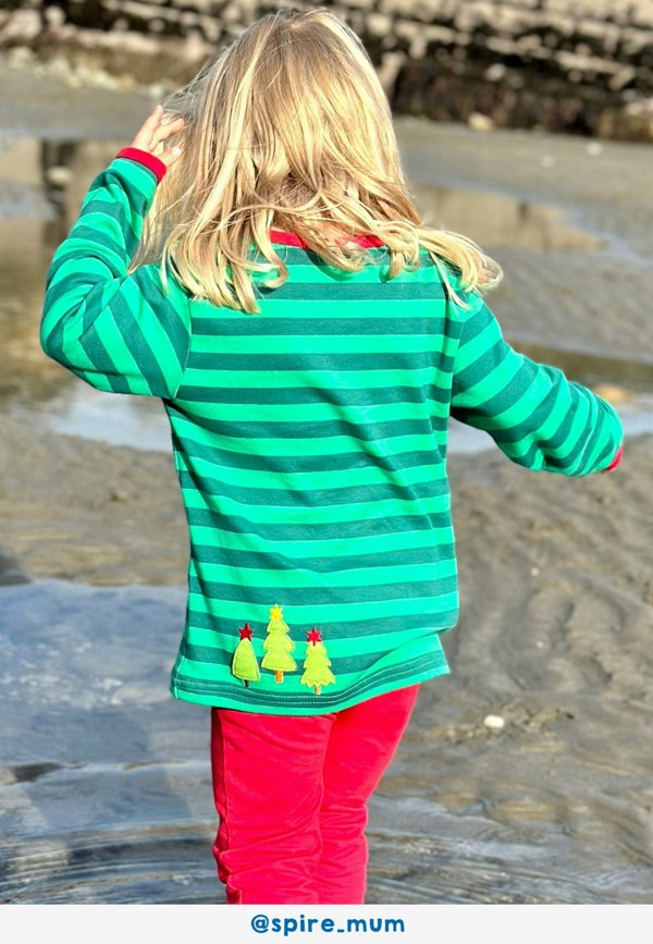 Organic Christmas Bear Applique Long - Sleeved T-Shirt - Toby Tiger